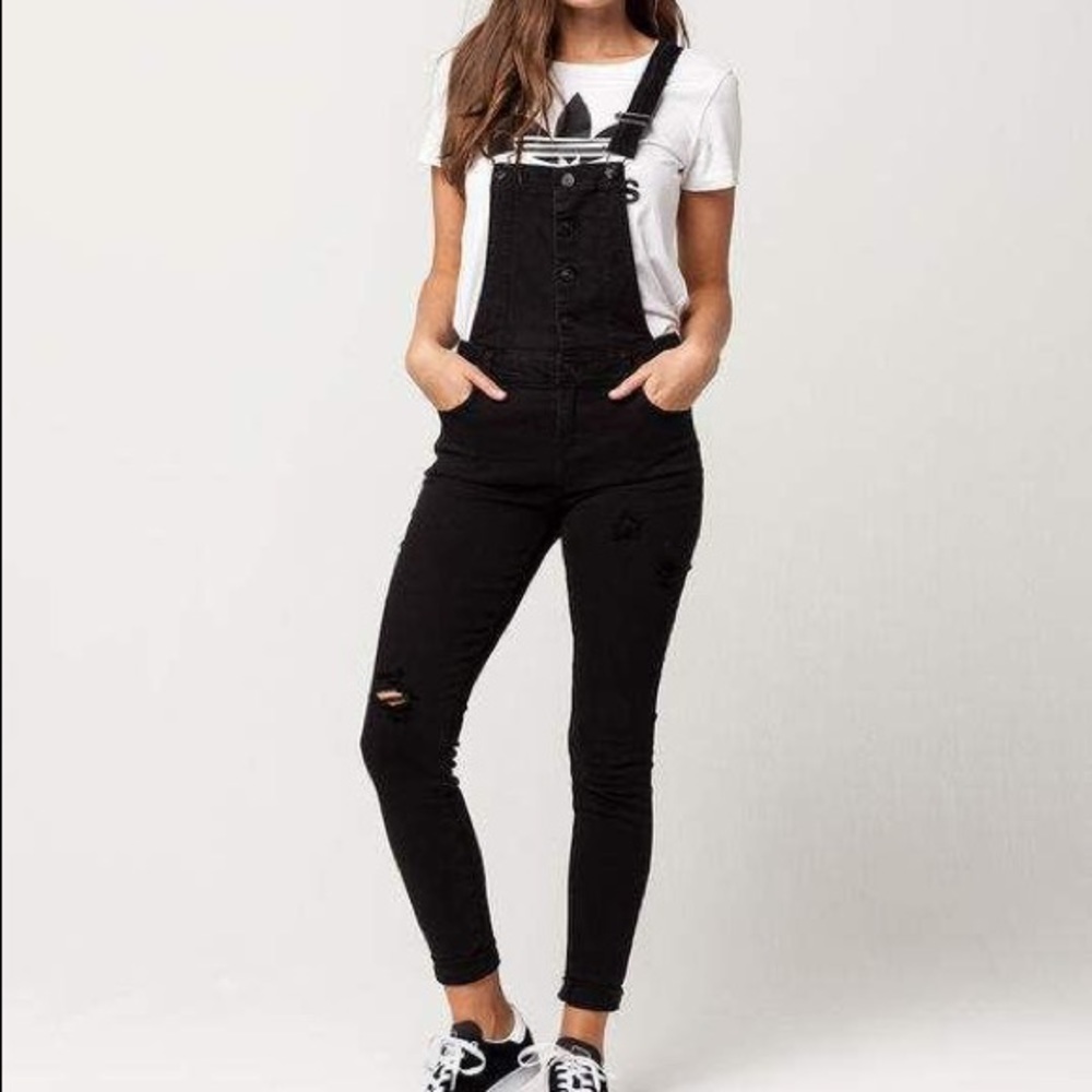 Black overalls size large, brand is VanillaStar